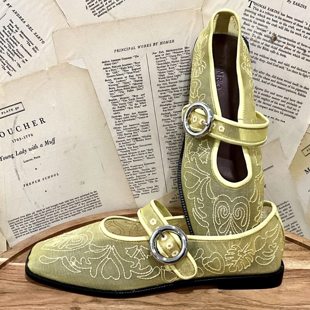 Anthropologie Farm Rio Square Toe Mesh Ballet Flats Light Yelllow